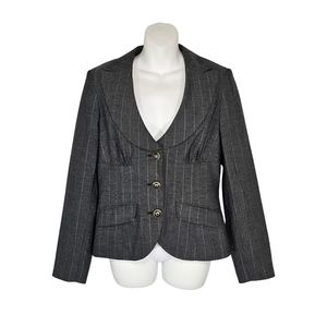 Bisou Bisou Tailored Gold Thread Pinstripe Blazer Charcoal Gray Size 10
